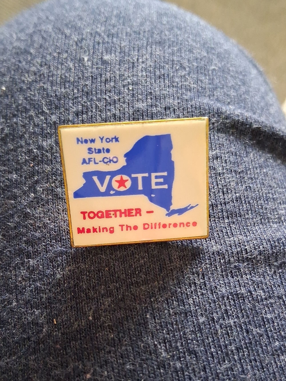 Blue 'VOTE' New York Pin Sweater Accessory